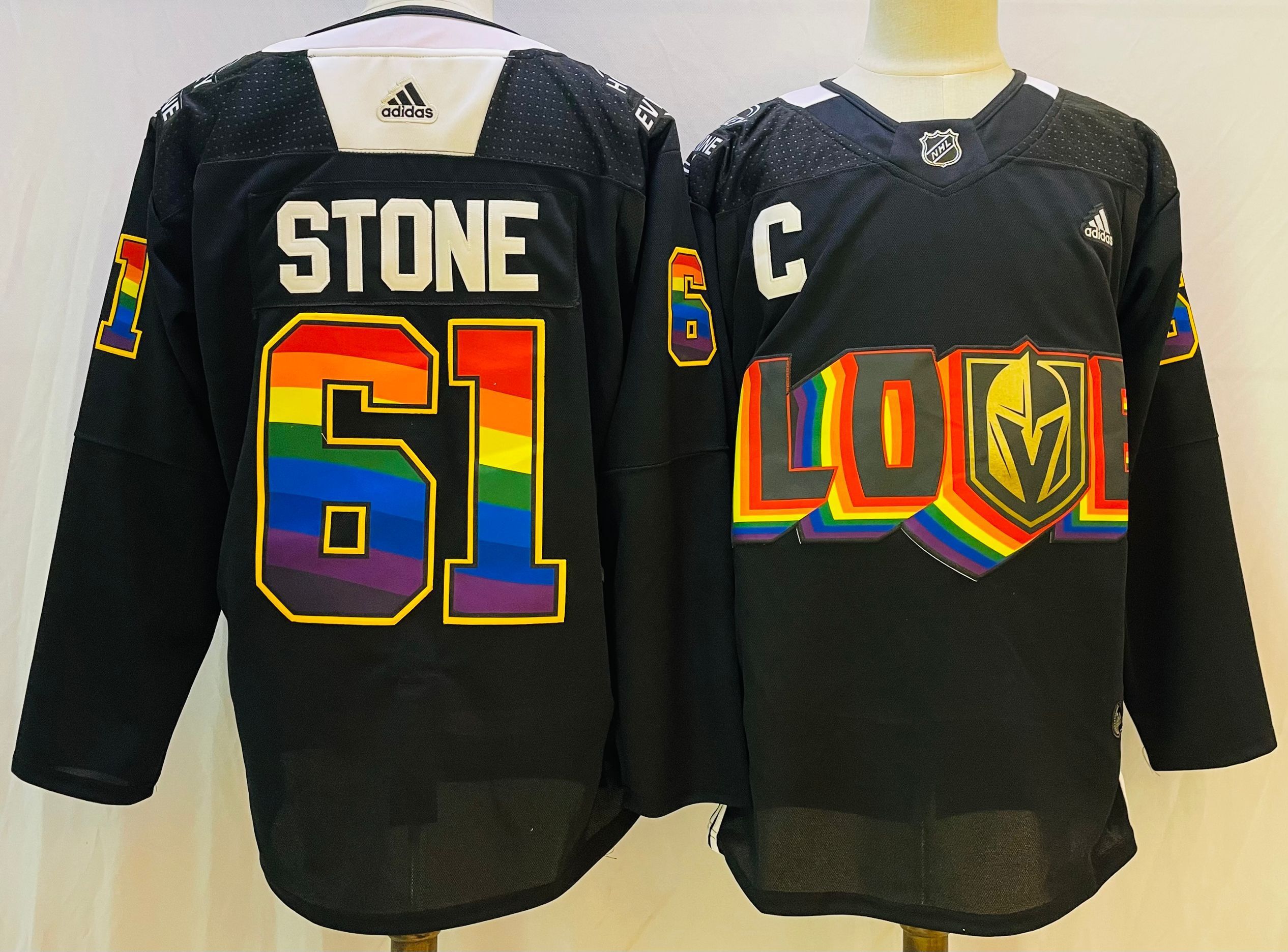 Men Vegas Golden Knights 61 Stone Black gold Stitched 2022 Adidas NHL Jersey
